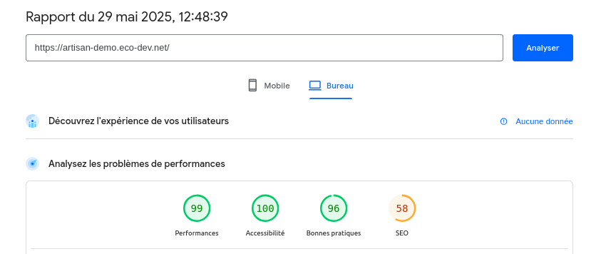 Analyse PageSpeed bureau