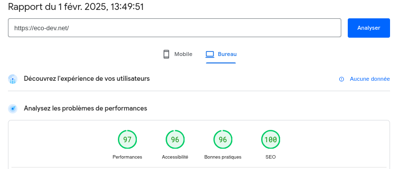 Eco-dev - Analyse PageSpeed