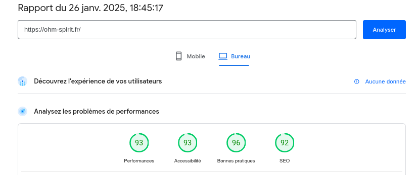 Ohm Spirit - Analyse Pagespeed