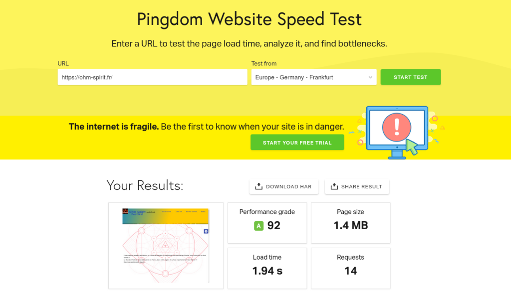 Ohm Spirit - Analyse Pingdom