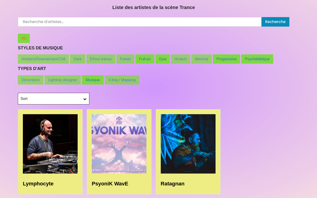 Recherche des artistes
